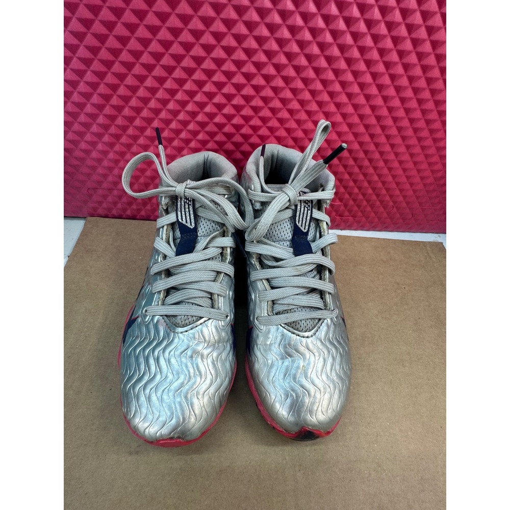 Under Armour Harper 4 Mid RM Baseball Cleats Silver Red Navy Stars Youth